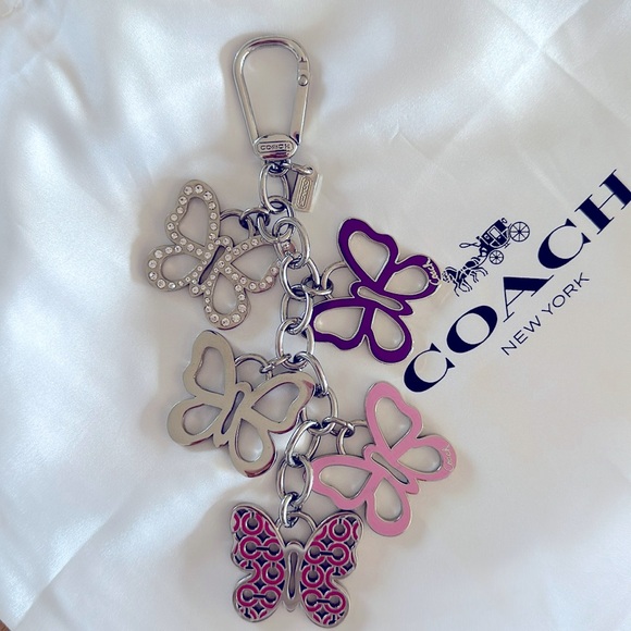 Coach Key Fob Purse Charm Crystal Butterflies - Picture 1 of 4